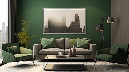 Modern luxurious living room interior composition with elegant color palette 