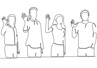 continuous line drawing of happy business team jumping joy