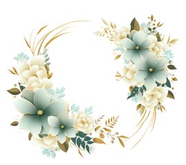 Fototapeta na wymiar Floral wreath with white and blue flowers. illustration. Generative AI