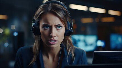 Portrait of a young businesswoman wearing headphones and looking at the camera Generative AI