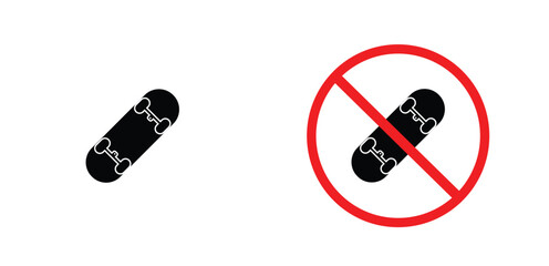 icon ban skateboad black outline for web site design 
and mobile dark mode apps 
Vector illustration on a white background