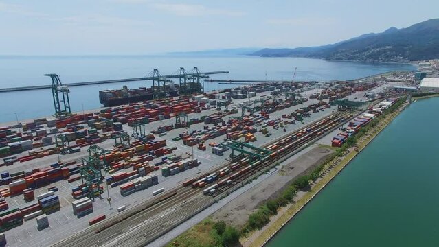 Voltri Terminal Europa port and Castelluccio Tourist landing Marina near railway