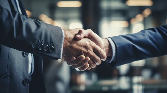 Close Up Of Business People Shaking Hands In Office. Business Handshake Concept. Generative AI