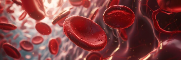 A scientifically scene of red blood cells in a vein.