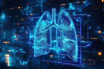 Using radiological imaging digital tomography, doctor examines patient diseased lungs Generative AI - obrazy, fototapety, plakaty
