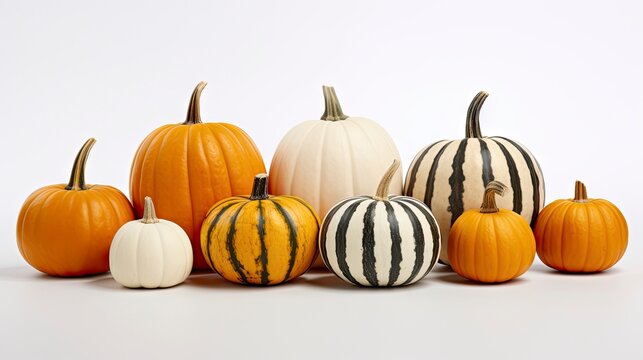 3d render of a group of pumpkins on white background. Generative AI