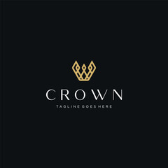 Premium style abstract gold crown logo symbol. Royal king icon. Modern luxury brand element sign. Vector illustration.