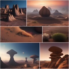 Alien planet landscape, bizarre rock formations and alien flora, space exploration concept3