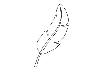 Single continuous line drawing of bird feather. Isolated on white background vector illustration. Free vector