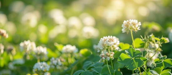 Beautiful White Clover Blooming on Bush in a Serene White Meadow