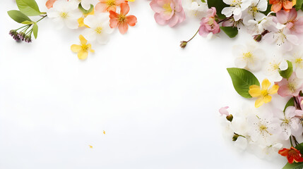spring flowers on white background with copy space