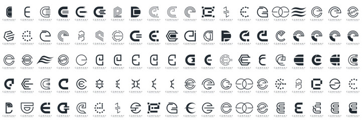 mega set letter E logo design abstract inspiration