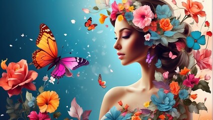 Butterfly Ballet: Woman in a Symphony of Flowers.