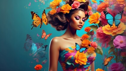 Floral Elegance: Woman in Colorful Harmony.