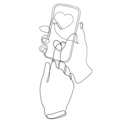continuous line drawing hand giving love from mobile illustration vector