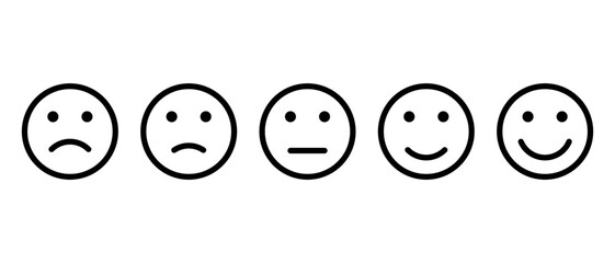 Set of customer rate satisfaction level emoticon icon. Five facial expression of feedback vector. Editable stroke - obrazy, fototapety, plakaty