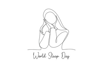 Continuous one line drawing World sleep day concept. Doodle vector illustration.