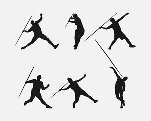 Vector set of silhouettes of javelin, javelin throw. sport, athletics. Isolated on white background.