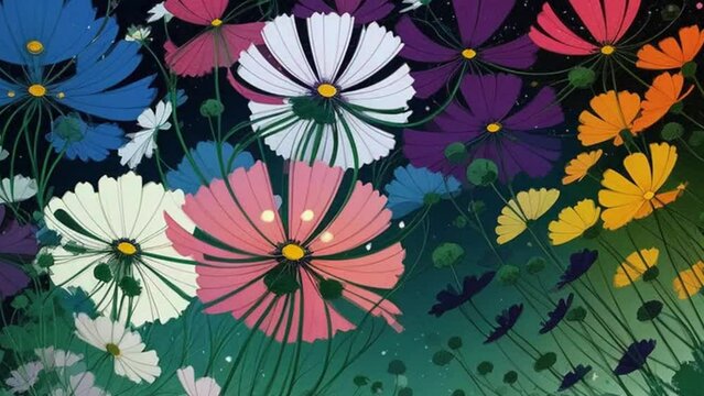abstract floral  animated background with different flowers