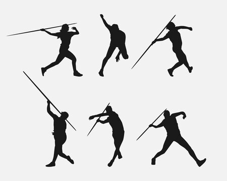 Vector set of silhouettes of javelin, javelin throw. sport, athletics. Isolated on white background.