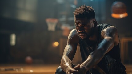 Portrait of a basketball player in action on a basketball court. Generative AI