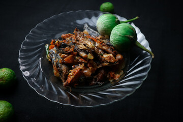 Indonesian Lombok food menu in the form of pindang fish sambel bawang, delicious spicy