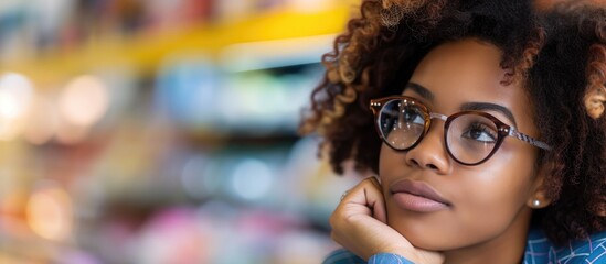 Contemplative young African American girl considering a sale or deal