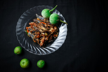 Indonesian Lombok food menu in the form of pindang fish sambel bawang, delicious spicy