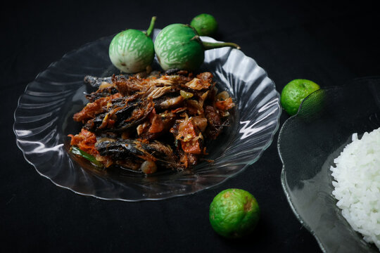 Indonesian Lombok food menu in the form of pindang fish sambel bawang, delicious spicy