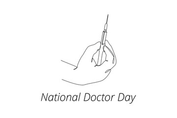 One continuous line drawing of National Doctors Day concept. Doodle vector illustration in simple linear style.