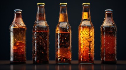 Fototapeta na wymiar Bottles of beer with ice on a dark background. 3d rendering Generative AI