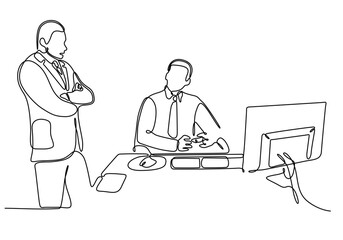 continuous line of a businessman caught playing computer games at work