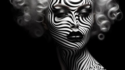 3d render of a beautiful woman with black and white pattern on her face Generative AI