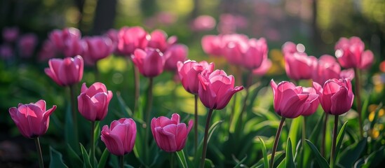 Captivating Dark Pink Tulips in a Stunning Spring Garden: Embracing the Alluring Dark Pink Tulips to Enchanting Spring Vibes of a Vibrant Garden