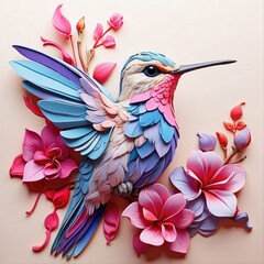 a hummingbird bird in lilac pink blue colors, digital art/illustration 