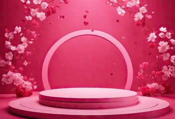  chinese stage copy mockup circle presentation three romance bright template pink space paper podiums product red style advertising hearts cosmetic abstract vertical Passion Scene fly
