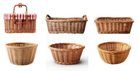 basket empty square wicker basket on transparency background PNG