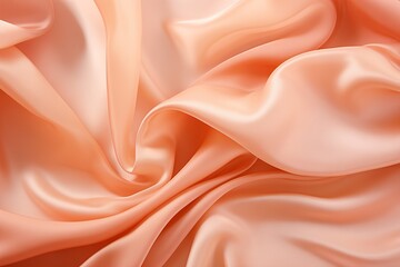 Elegant peach satin, fabric cascading in smooth and graceful folds, is suitable for creating abstract backgrounds or for use in graphic design related to fashion, interior design, and home decor. - 720992594