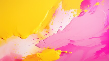 abstract background of pink and yellow paint splashes on a yellow background Generative AI