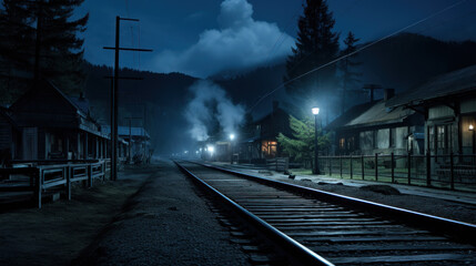 railway station on night scary scene