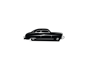 Naklejka premium 1949 murcury coupe car. Isolated white background appears from the side with a stunning view of the logo. best for logo, badge, emblem, icon, sticker design