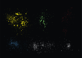 Vector set of realistic blood splatter green, white, yellow, red, blue color watercolor paint brush stroke set