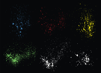 Abstract set of hand paint splatter green, white, yellow, red, blue color vector ink grunge brush stroke blood background
