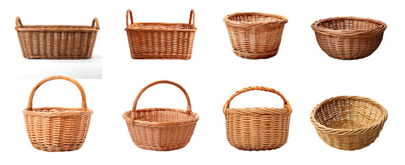 Collection of basket with shadow, on transparency background PNG