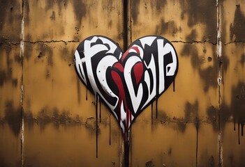 Valentine's Day brown Graffiti wall golden hand heart happy paint painted flow background concrete art