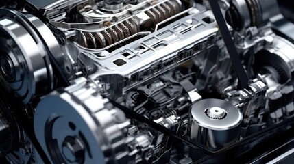 3d illustration of a car engine, close-up view of the engine Generative AI