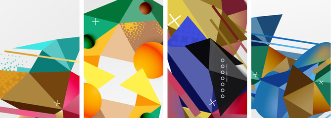 Geometric elements in abstract poster composition set. Vector illustration For Wallpaper, Banner, Background, Card, Book Illustration, landing page