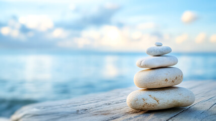 Zen stones beside the lake, wellness workshop, calm, cool, 