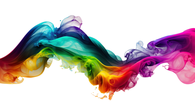 Flowing colorful liquid smoke on transparent background