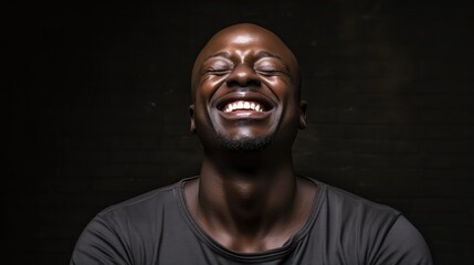 Portrait of a young african american man laughing against a brick wall Generative AI